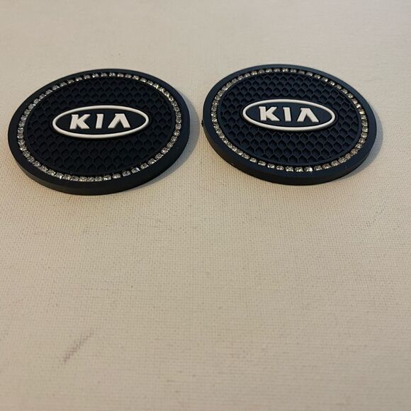 Kia cup Coasters in black and white with bling set of 2 NWT - Picture 5 of 6